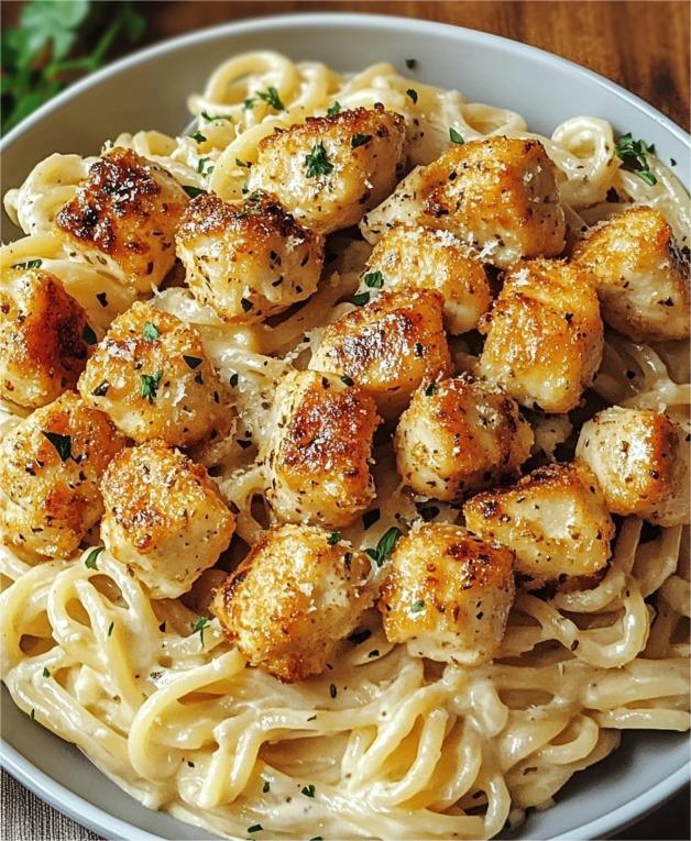 Garlic Butter Chicken Bites with Creamy Parmesan Pasta