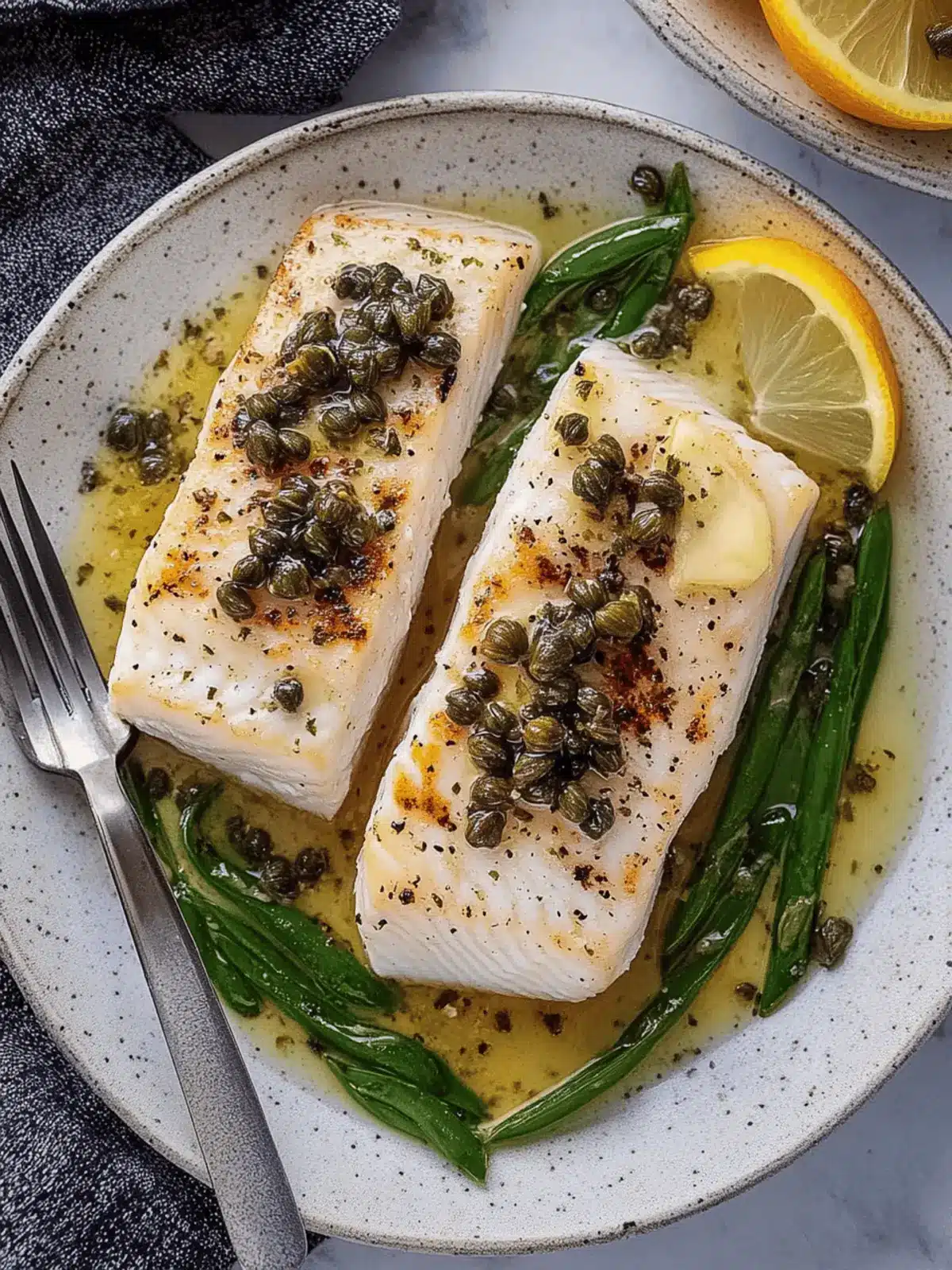 Grilled Halibut with White Wine, Butter, and Caper Sauce