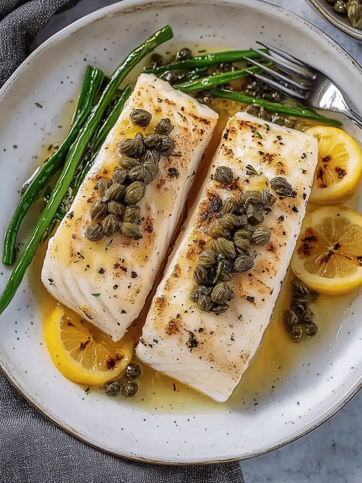Grilled Halibut with White Wine, Butter, and Caper Sauce