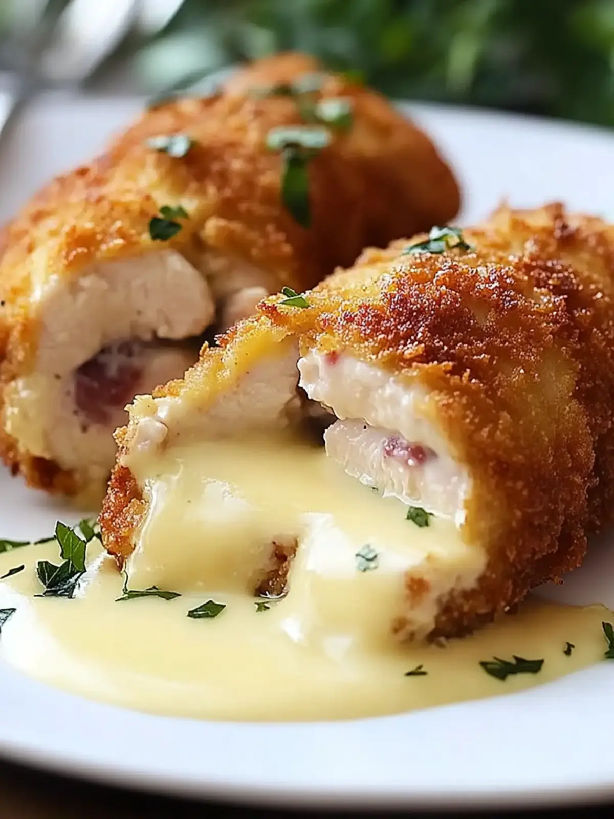 Chicken Cordon Bleu with Swiss Cheese Sauce is delicious.