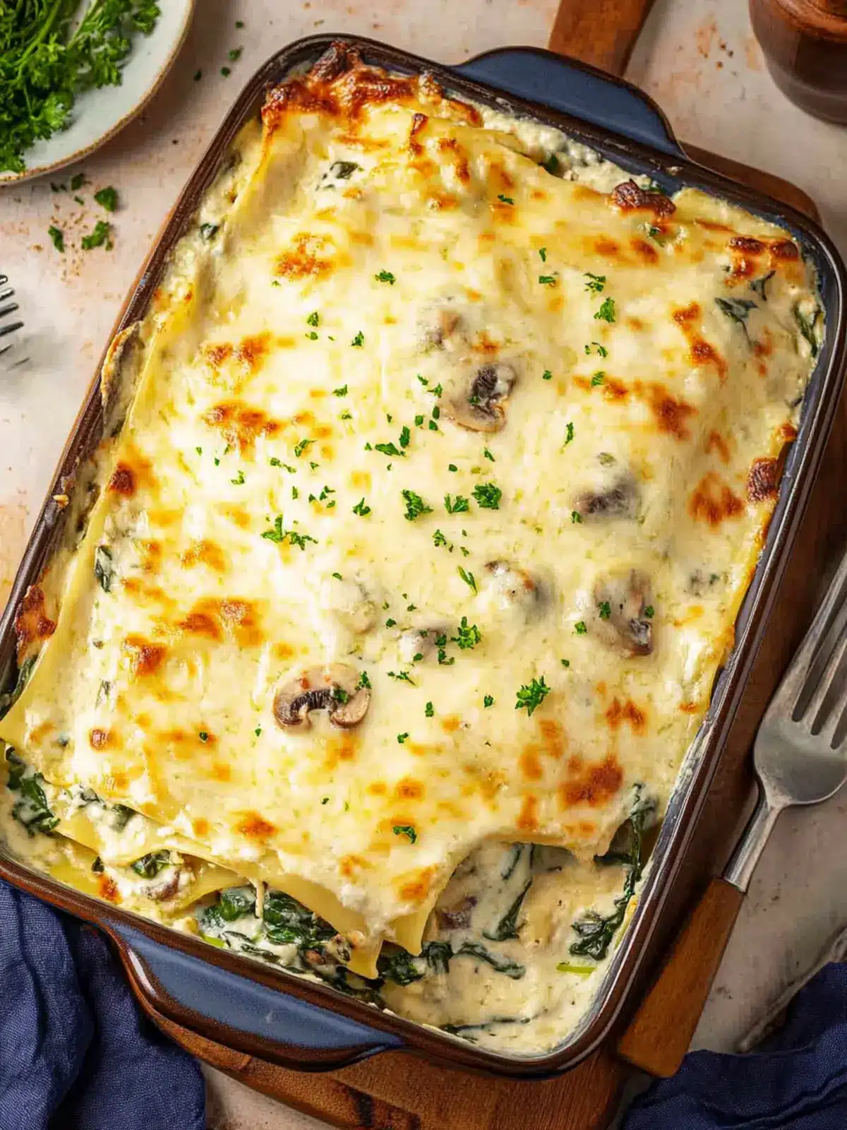 White Lasagna with Spinach and Mushrooms
