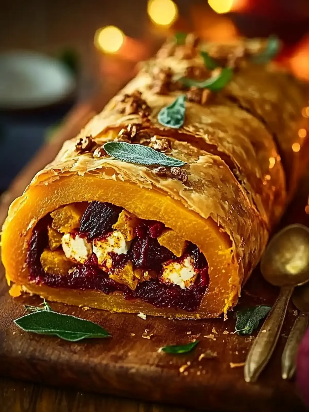 Spiced squash, feta & beetroot wellington
