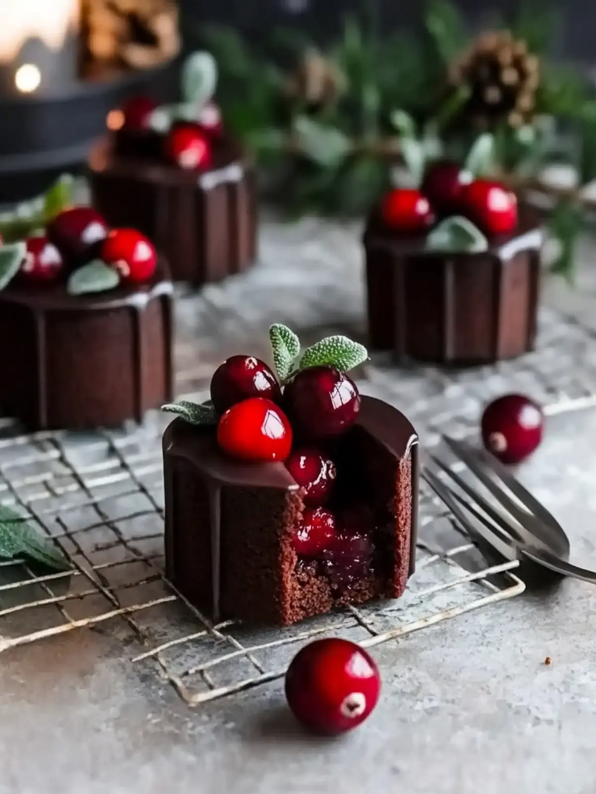 Chocolate Cranberry Christmas Mini Cakes (vegan, gluten-free, nut-free)