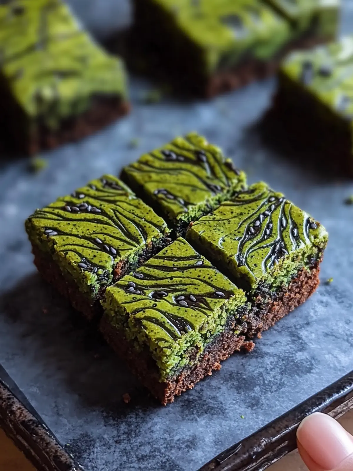 Chewy Black Sesame Matcha Brownies