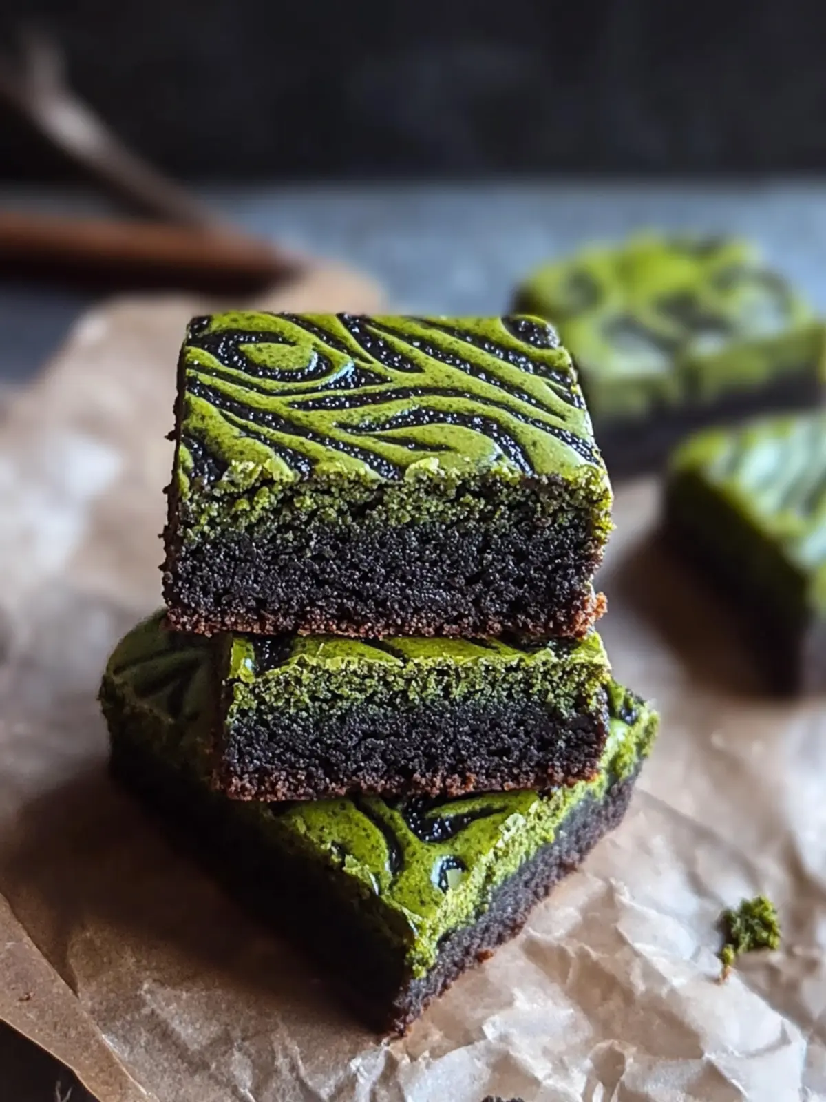 Chewy Black Sesame Matcha Brownies