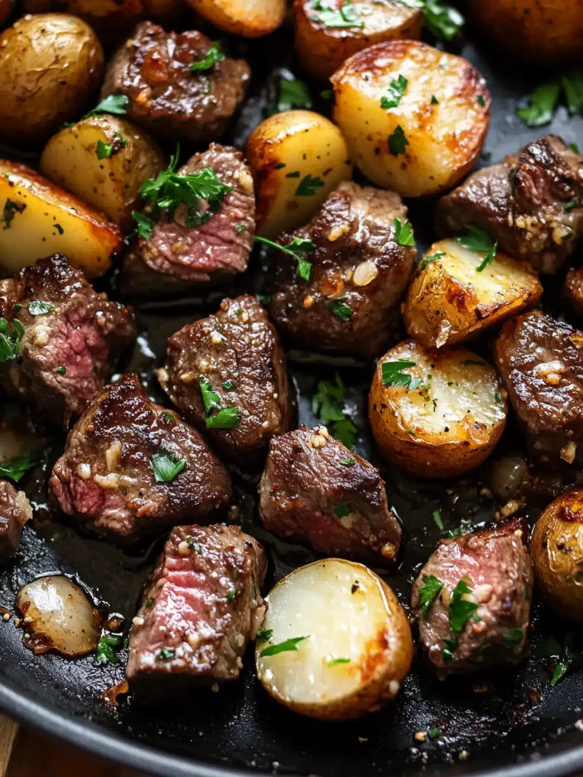 Garlic Butter Steak Bites and Potatoes