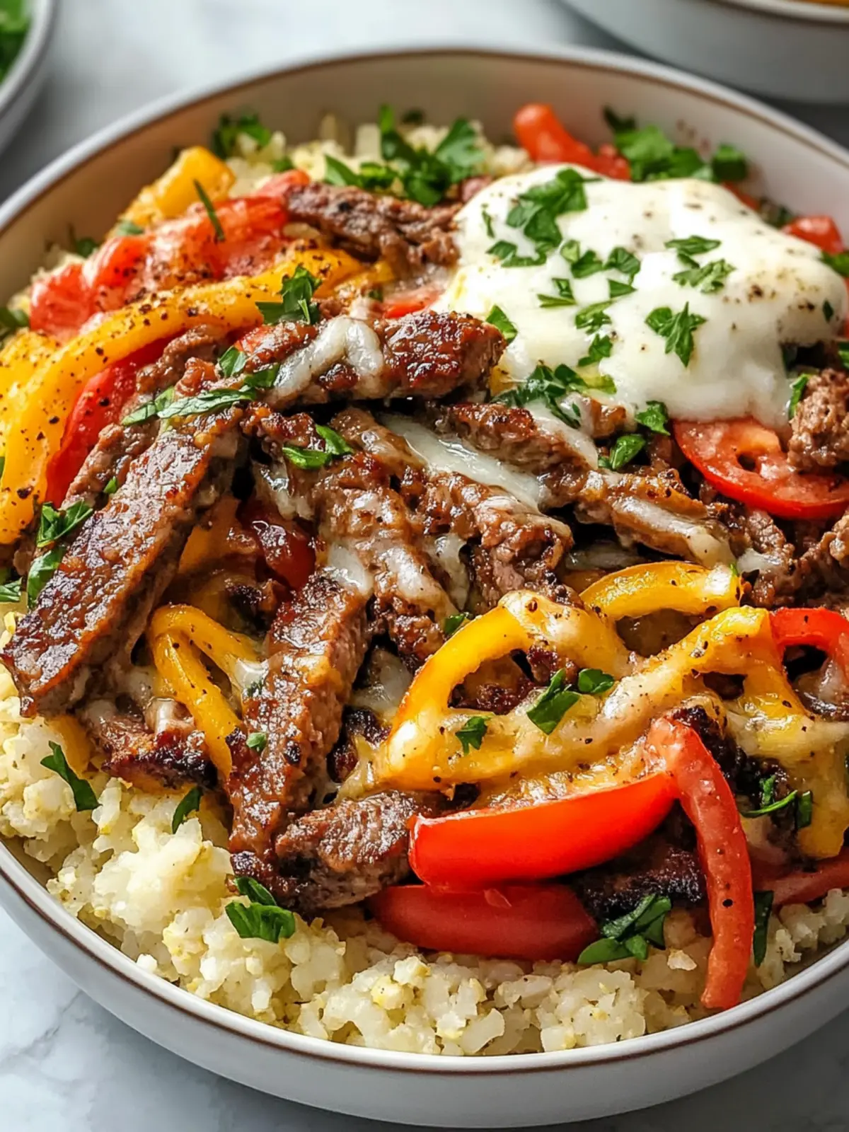Delicious Cauliflower Rice Philly Cheesesteak Bowls You’ll Love 5 Cauliflower Rice Philly Cheesesteak Bowls