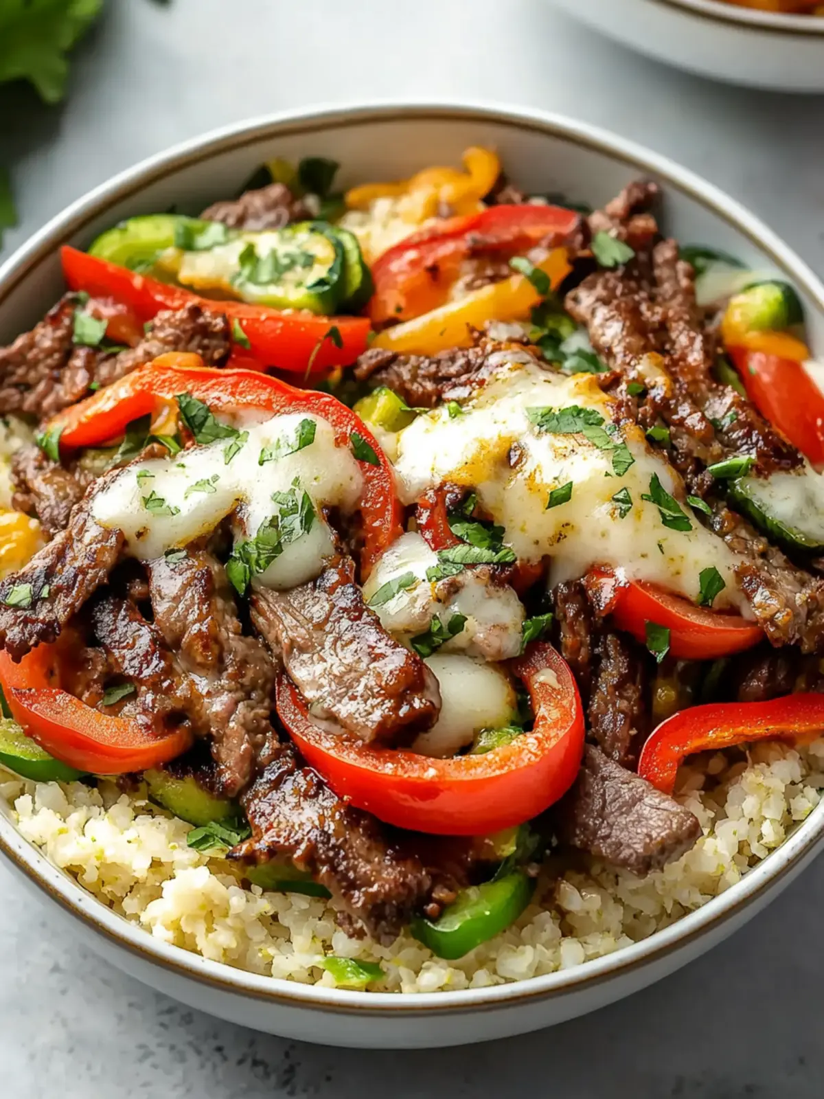 Delicious Cauliflower Rice Philly Cheesesteak Bowls You’ll Love 2 Cauliflower Rice Philly Cheesesteak Bowls
